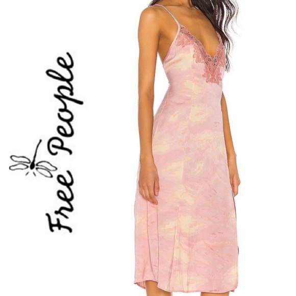Free People Dresses & Skirts - FREE PEOPLE Silky Peach Tie-Dye Midi Slip Dress M